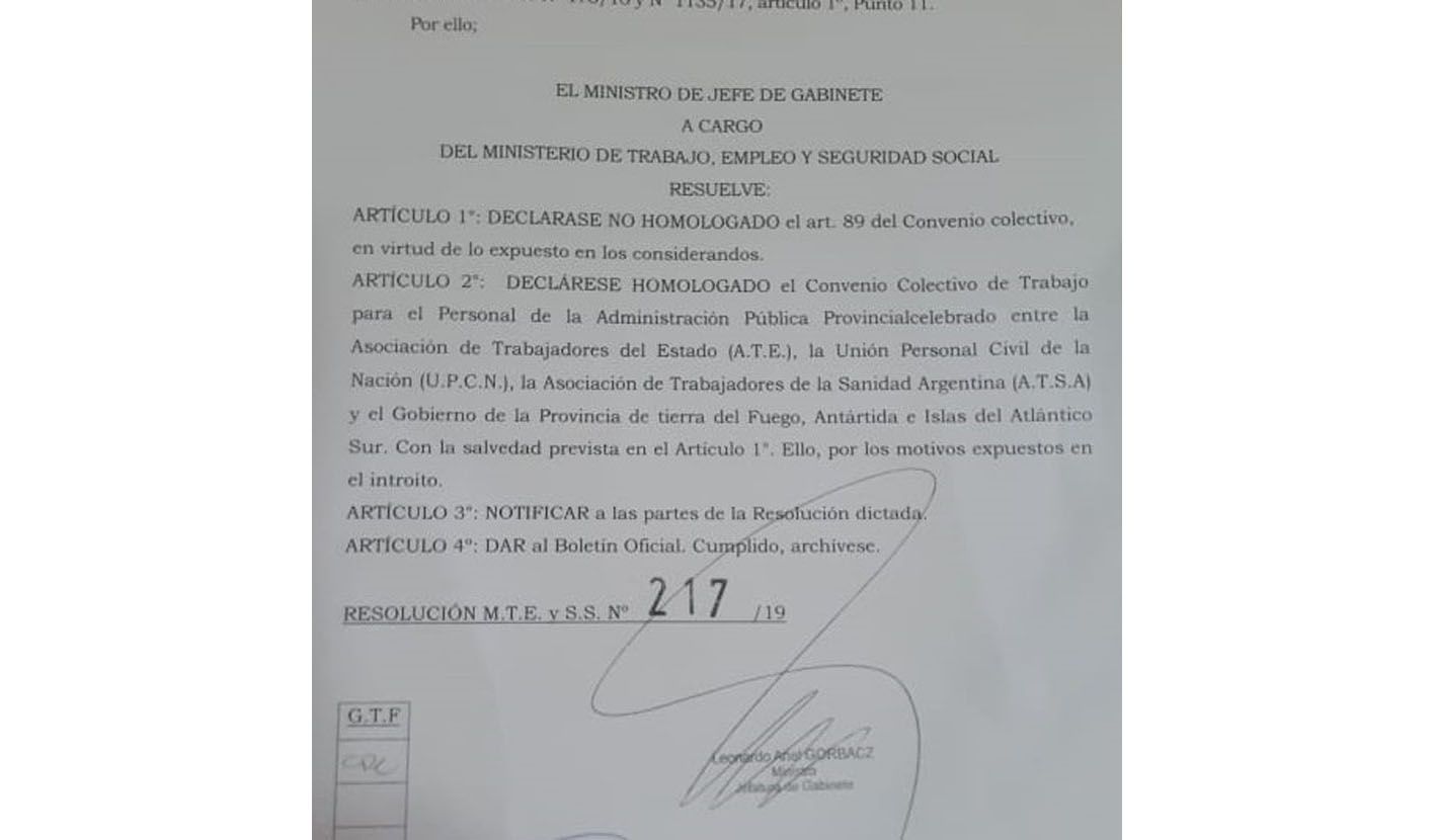 Trabajo homologó el nuevo convenio colectivo