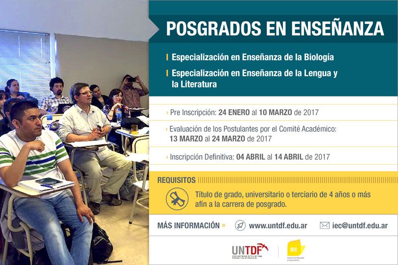 La UNTDF abrirá una nueva cohorte de Posgrados en Enseñanza