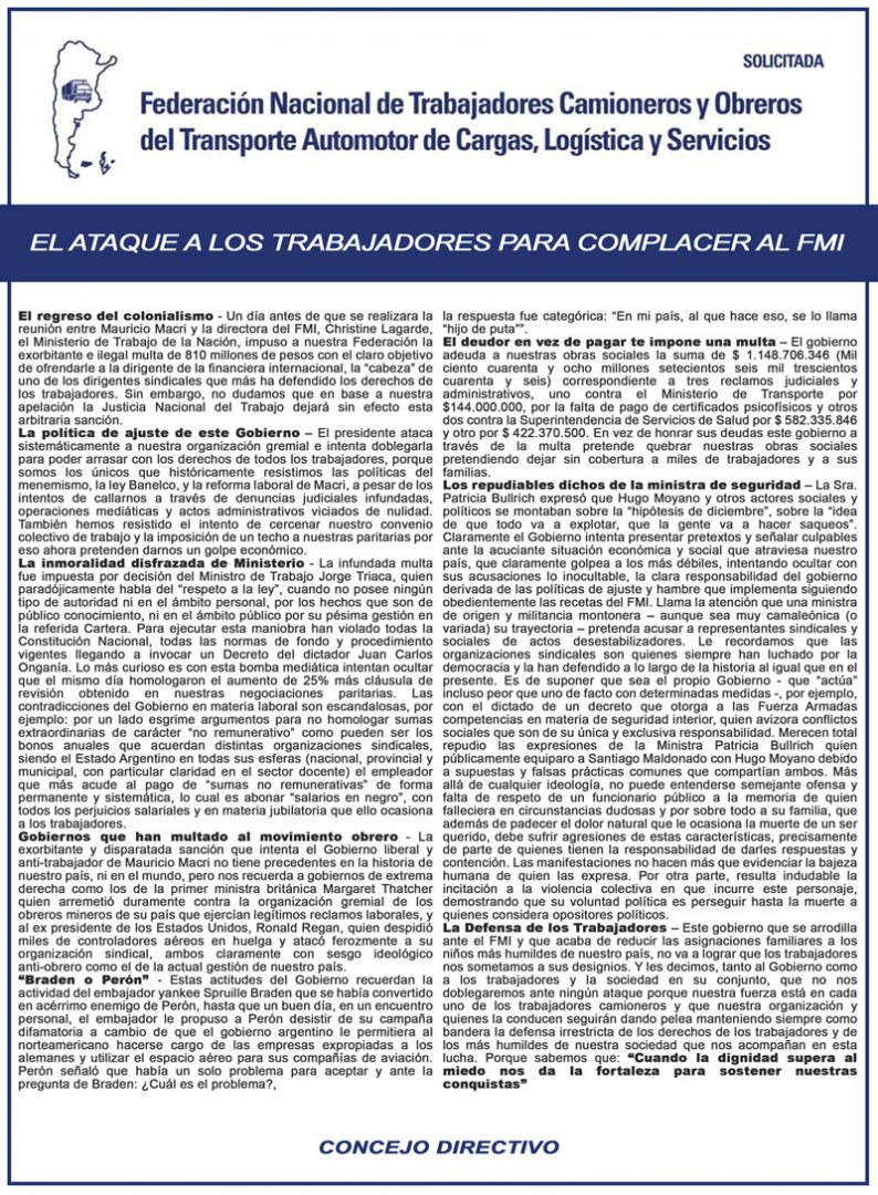 El ataque a los trabajadores para complacer al FMI