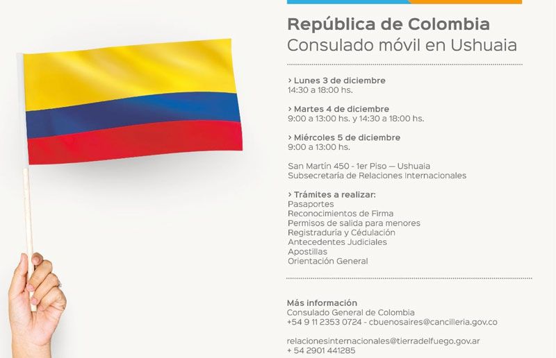 El Consulado de Colombia atenderá en Ushuaia