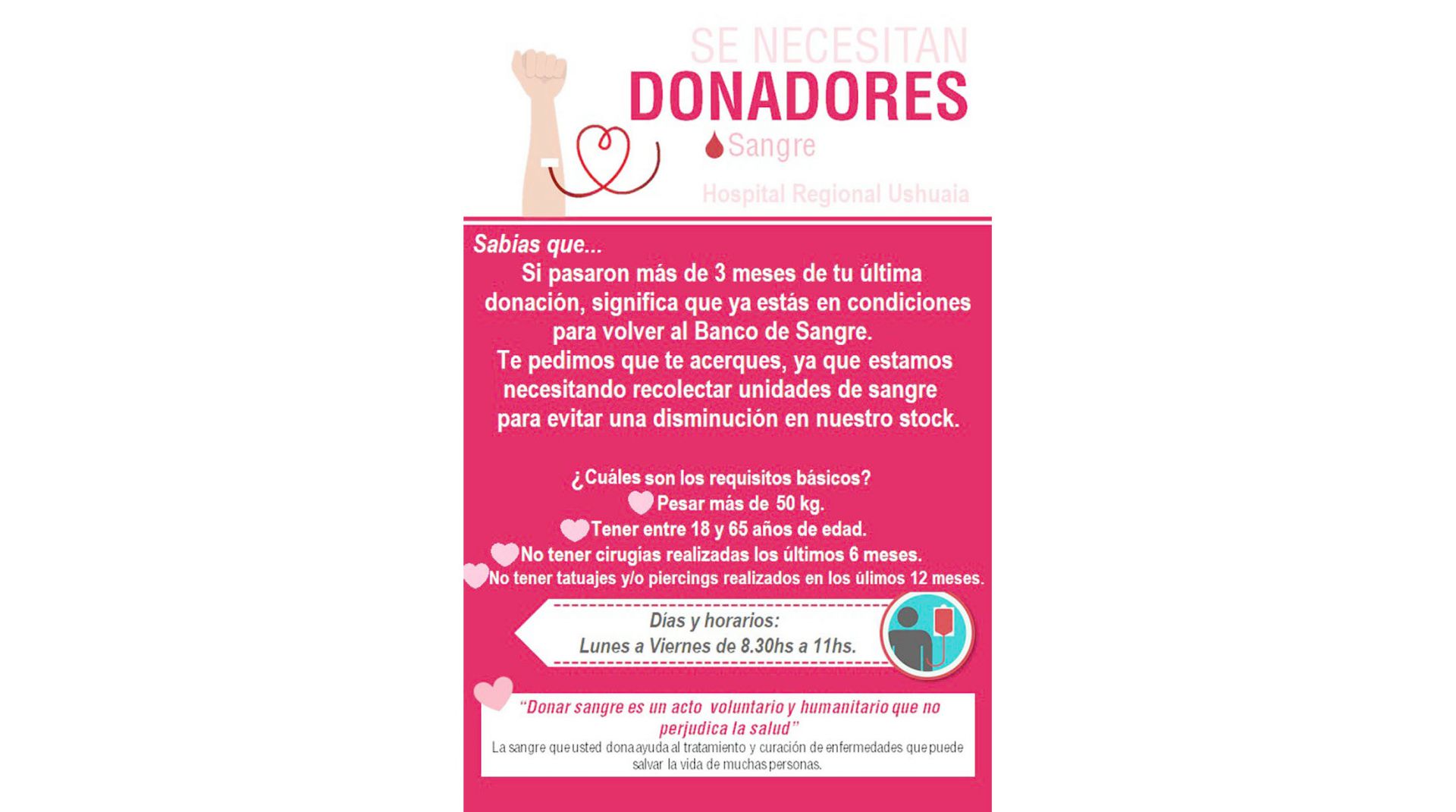 El Banco de Sangre convoca a donantes voluntarios