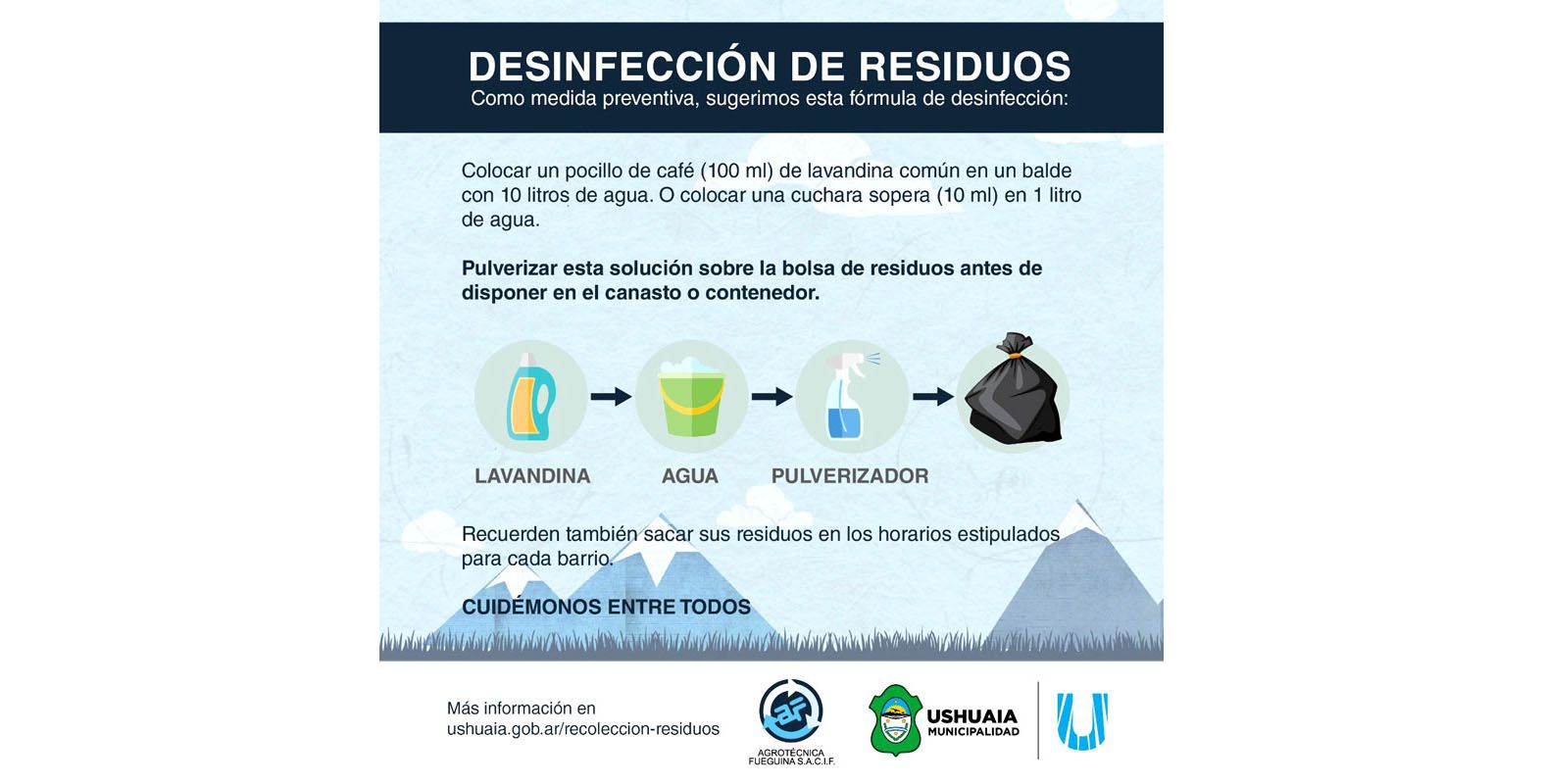 Piden que vecinos desinfecten los residuos domiciliarios antes de descartarlos