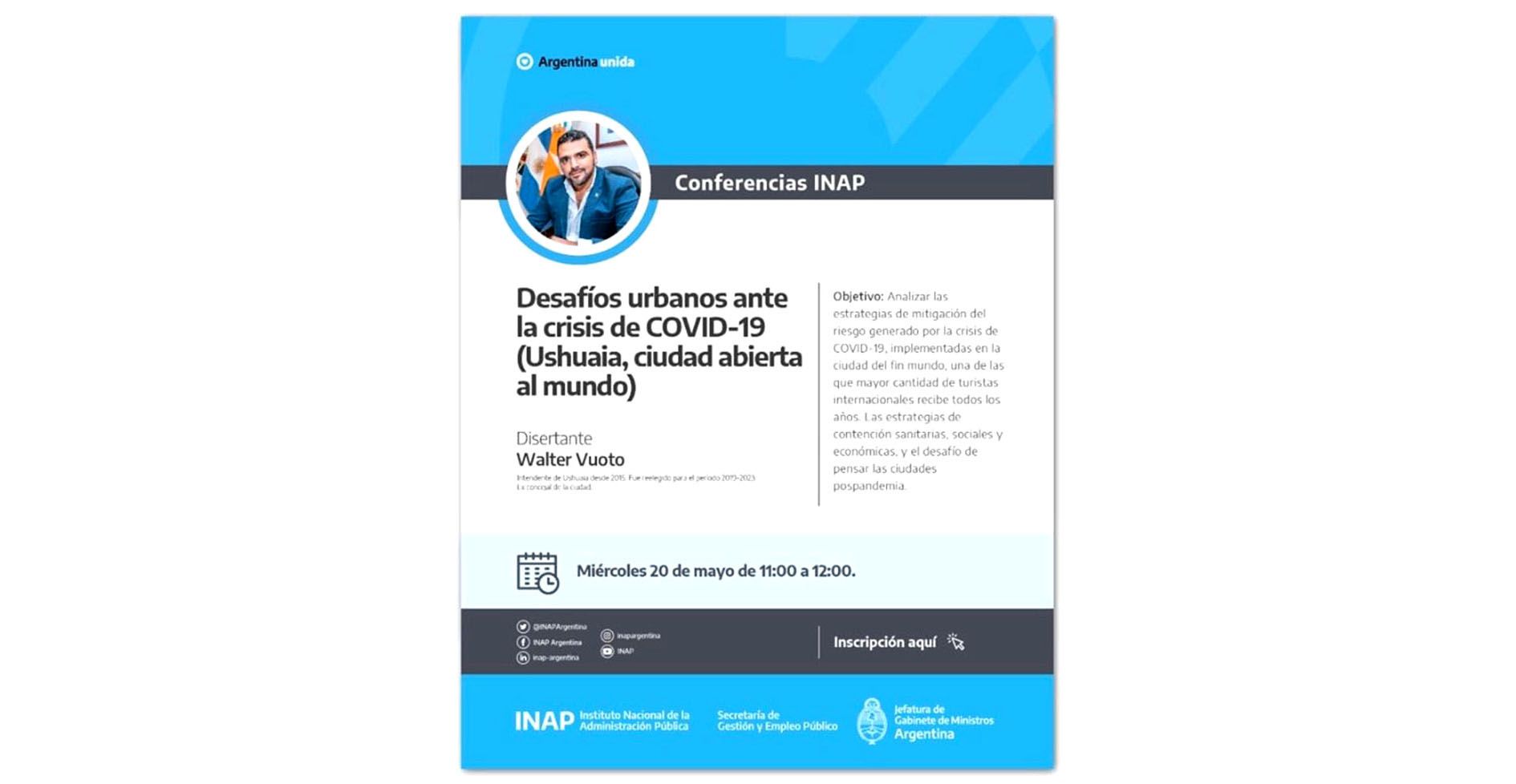 Vuoto brindará una conferencia sobre desafíos urbanos en la crisis del COVID-19