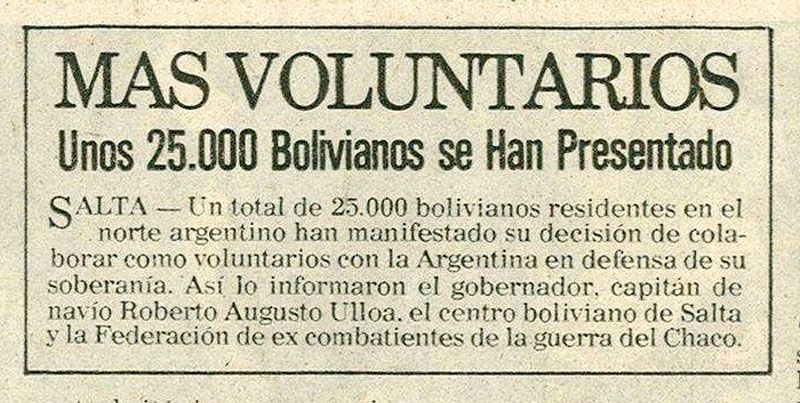 25.000 bolivianos se ofrecen como voluntarios para Malvinas