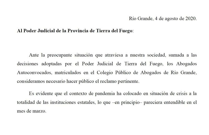 Más de 70 abogados “exigieron” la “efectiva prestación del servicio de justicia”