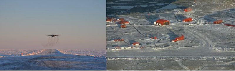 Un Hércules arroja carretillas para obra de la pista de Marambio 