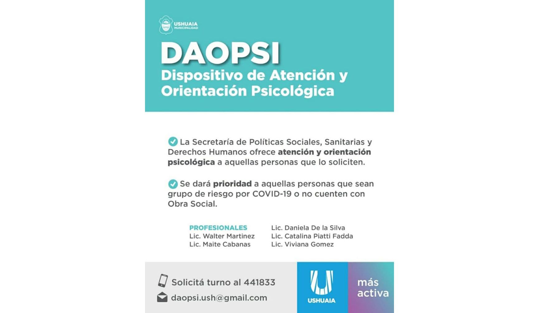 COVID: Más de cien vecinos de Ushuaia recibieron contención psicológica desde el Municipio