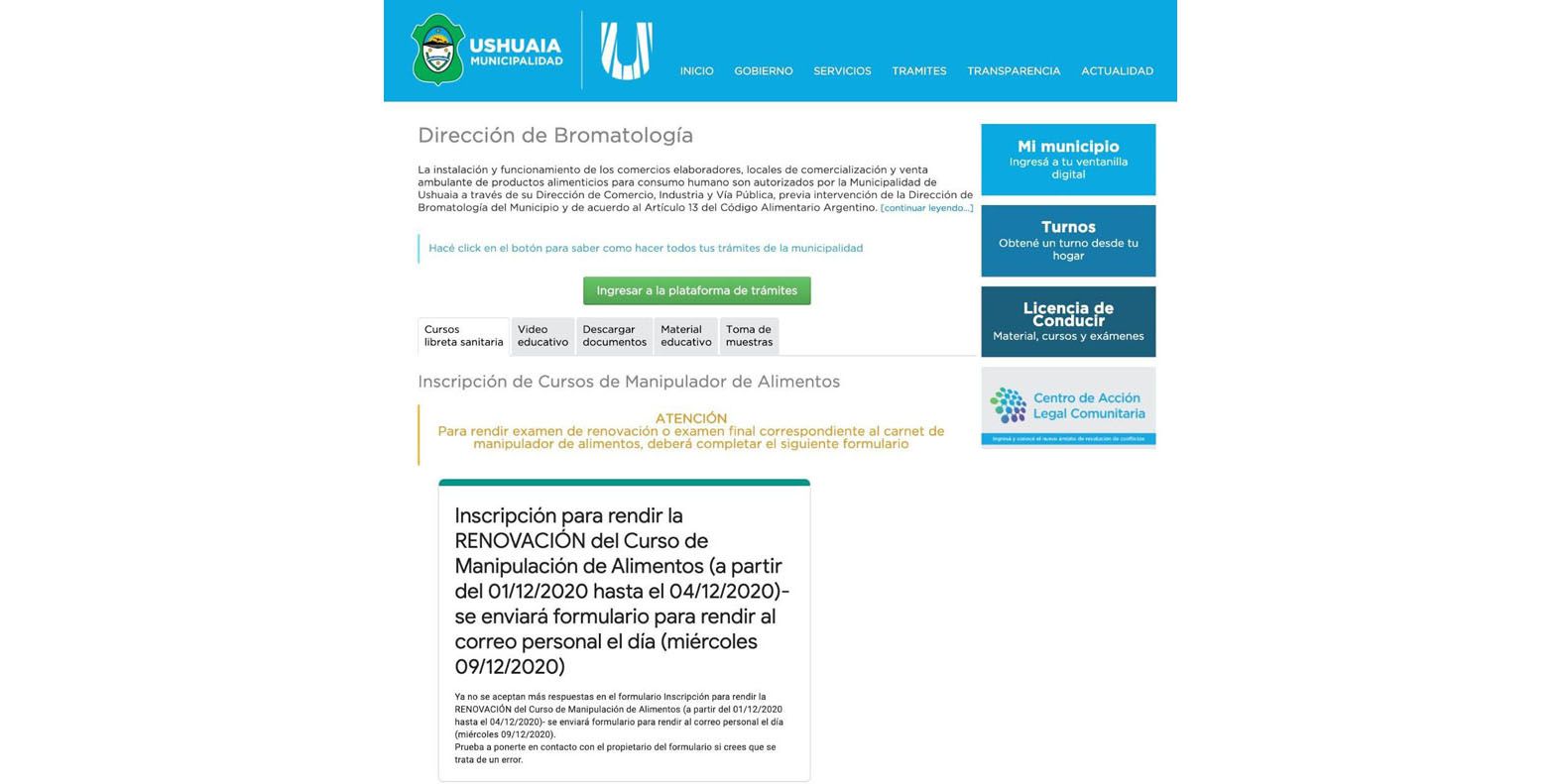 Inscriben para la renovación del carnet de manipulador de alimentos