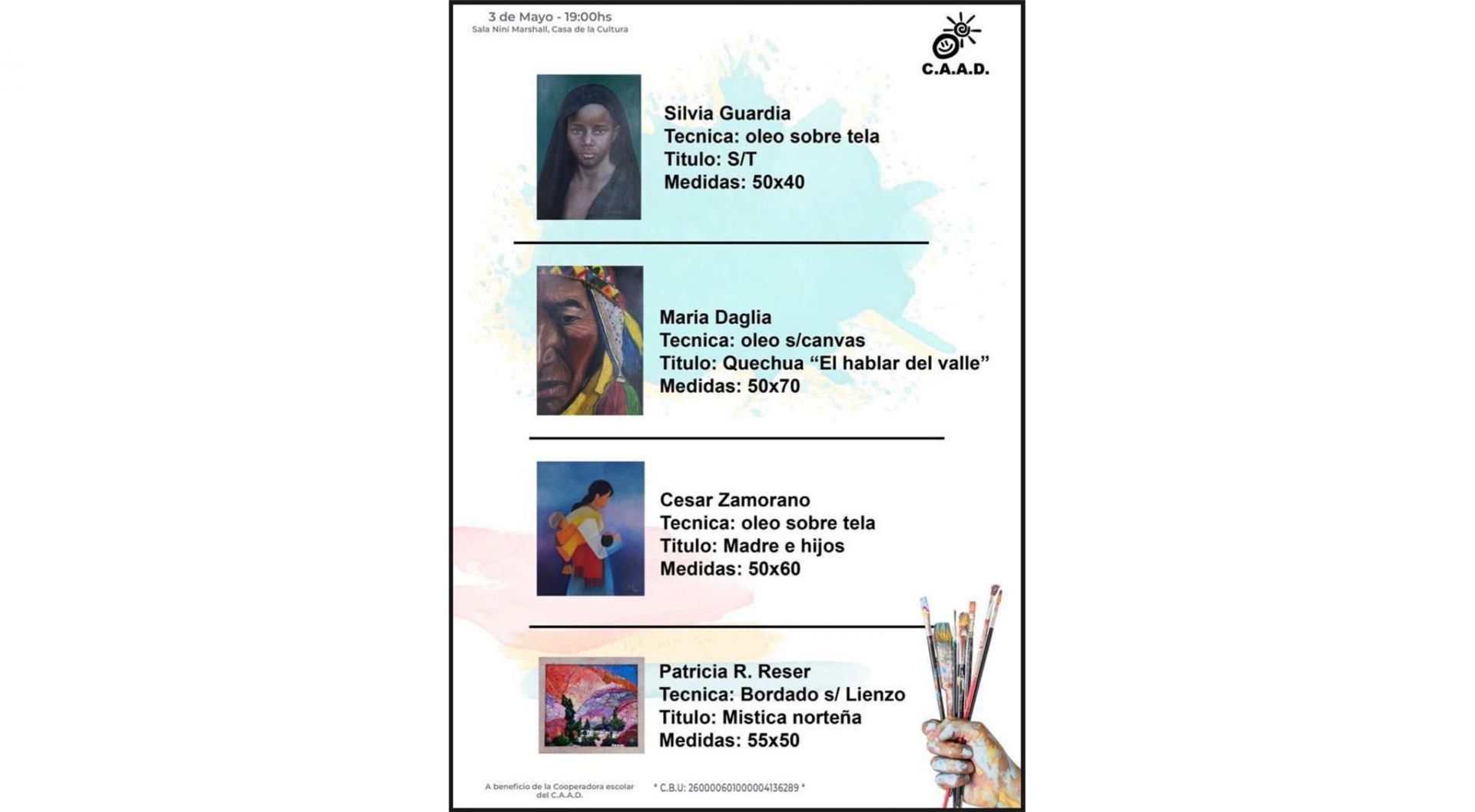 Se realizará una subasta de obras artísticas a beneficio del CAAD