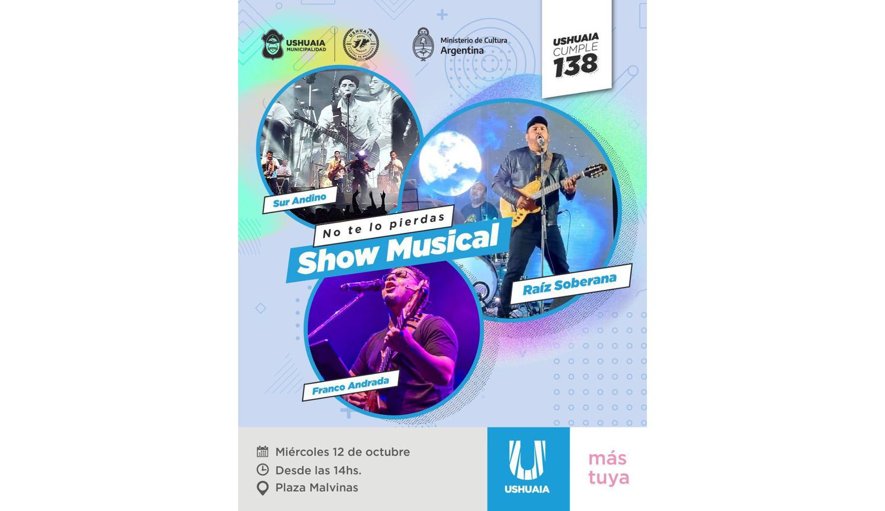 La Secretaría de Cultura municipal invita al show musical por el aniversario de Ushuaia