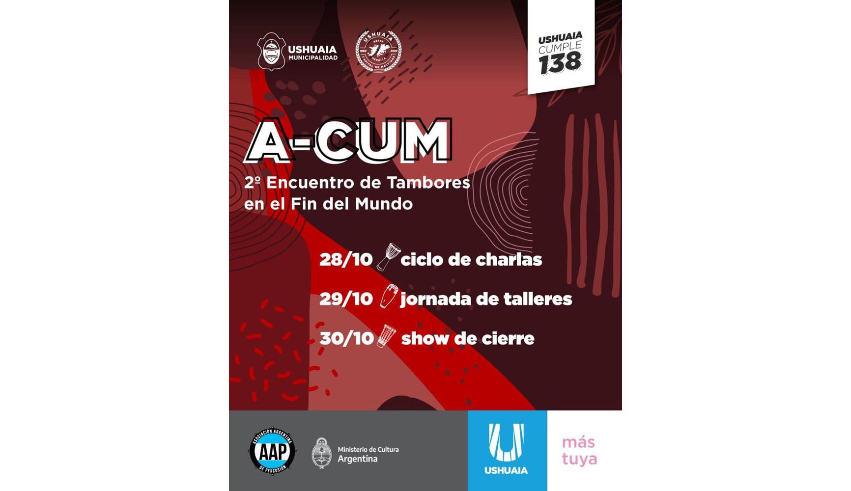 La Secretaría de Cultura municipal invita al Encuentro de Tambores en el Fin del Mundo