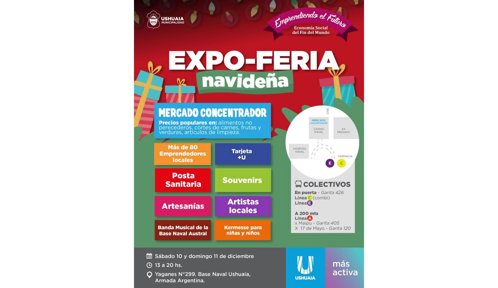 El Mercado Concentrador y la Expo Navideña se presentarán en la Base Naval Ushuaia