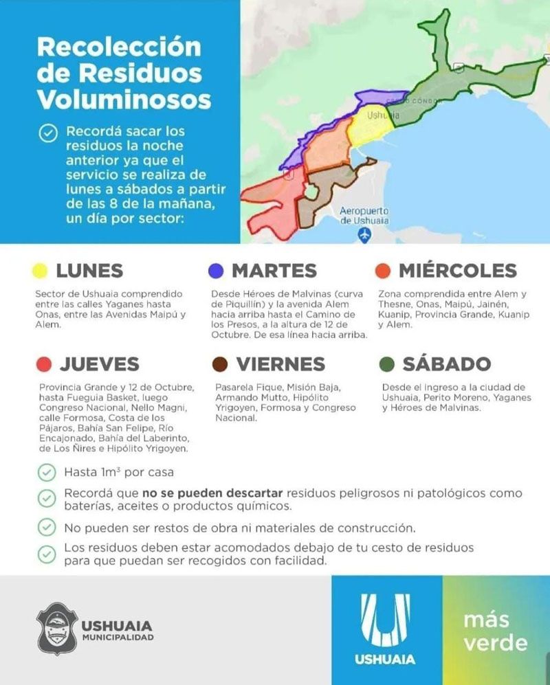 Recuerdan el cronograma del servicio de retiro de residuos voluminosos