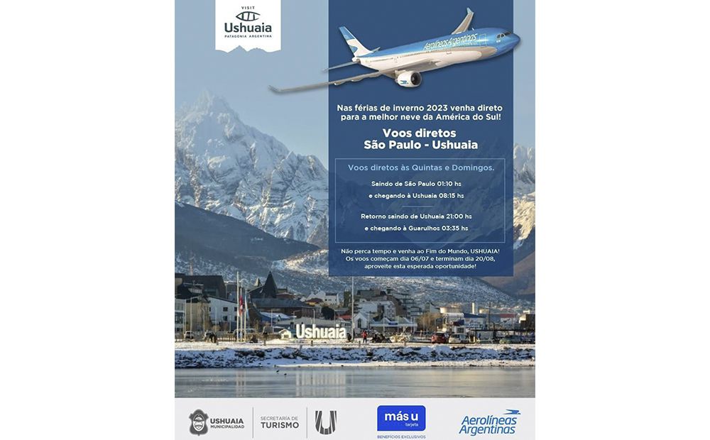 Vuelven los vuelos directos San Pablo-Ushuaia en temporada invernal