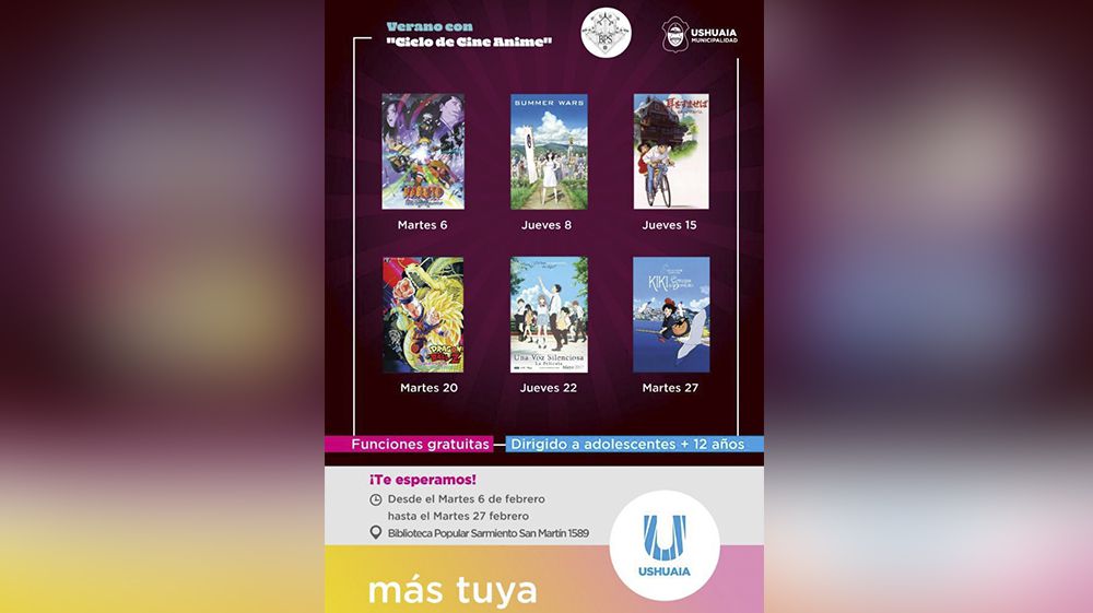 La Municipalidad de Ushuaia invita al ciclo de Cine de Animé