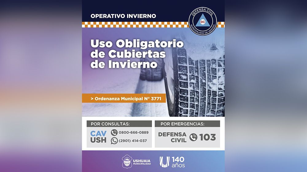 Desde el 10 de mayo será obligatorio el uso de cubiertas de invierno en Ushuaia