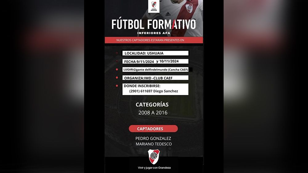 River Plate probará jugadores en Ushuaia y Río Grande