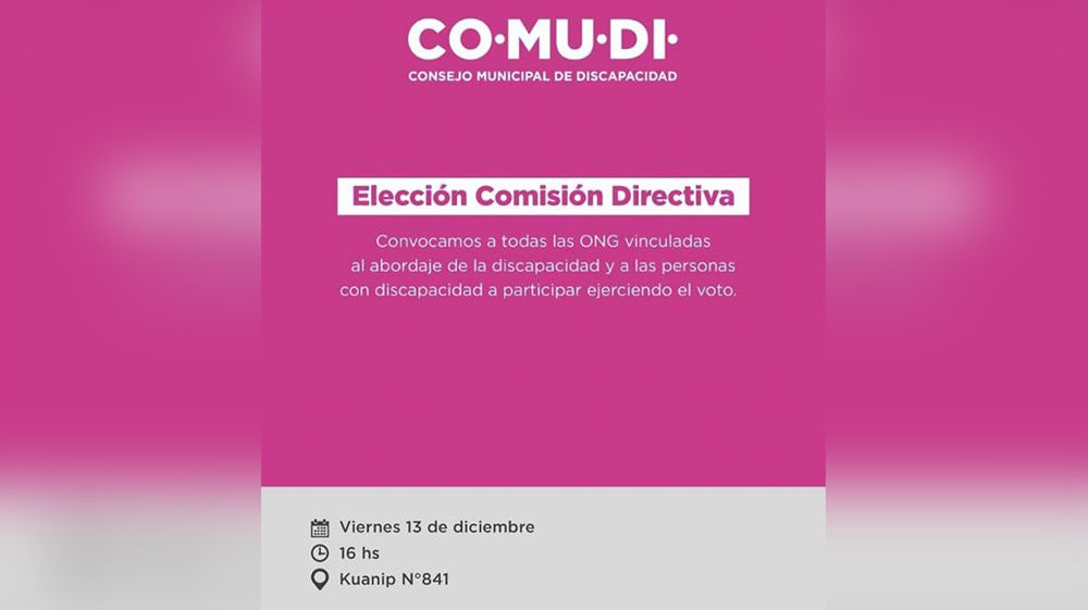 Convocan a elección de la Comisión Directiva de COMUDI