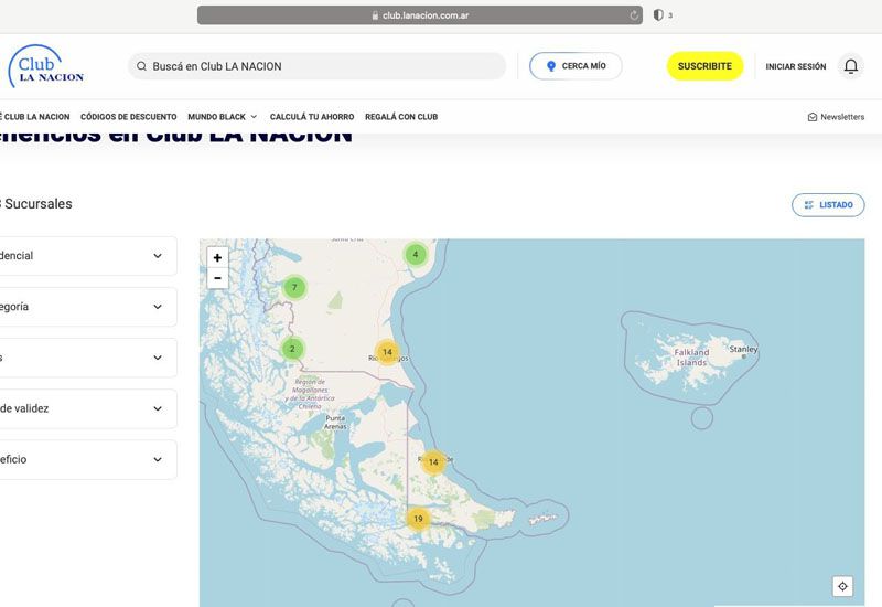 “Falkland Islands” y “Stanley” en un mapa del diario La Nación