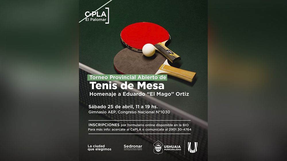 La Municipalidad invita al Torneo Provincial de Tenis de Mesa 