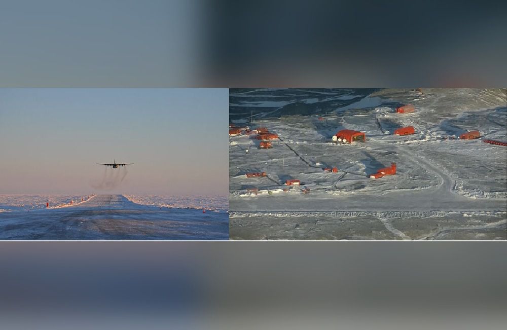 Un Hércules arroja carretillas para obra de la pista de Marambio