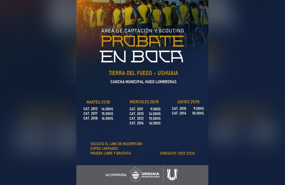 Boca Juniors realizará pruebas de jugadores en Ushuaia